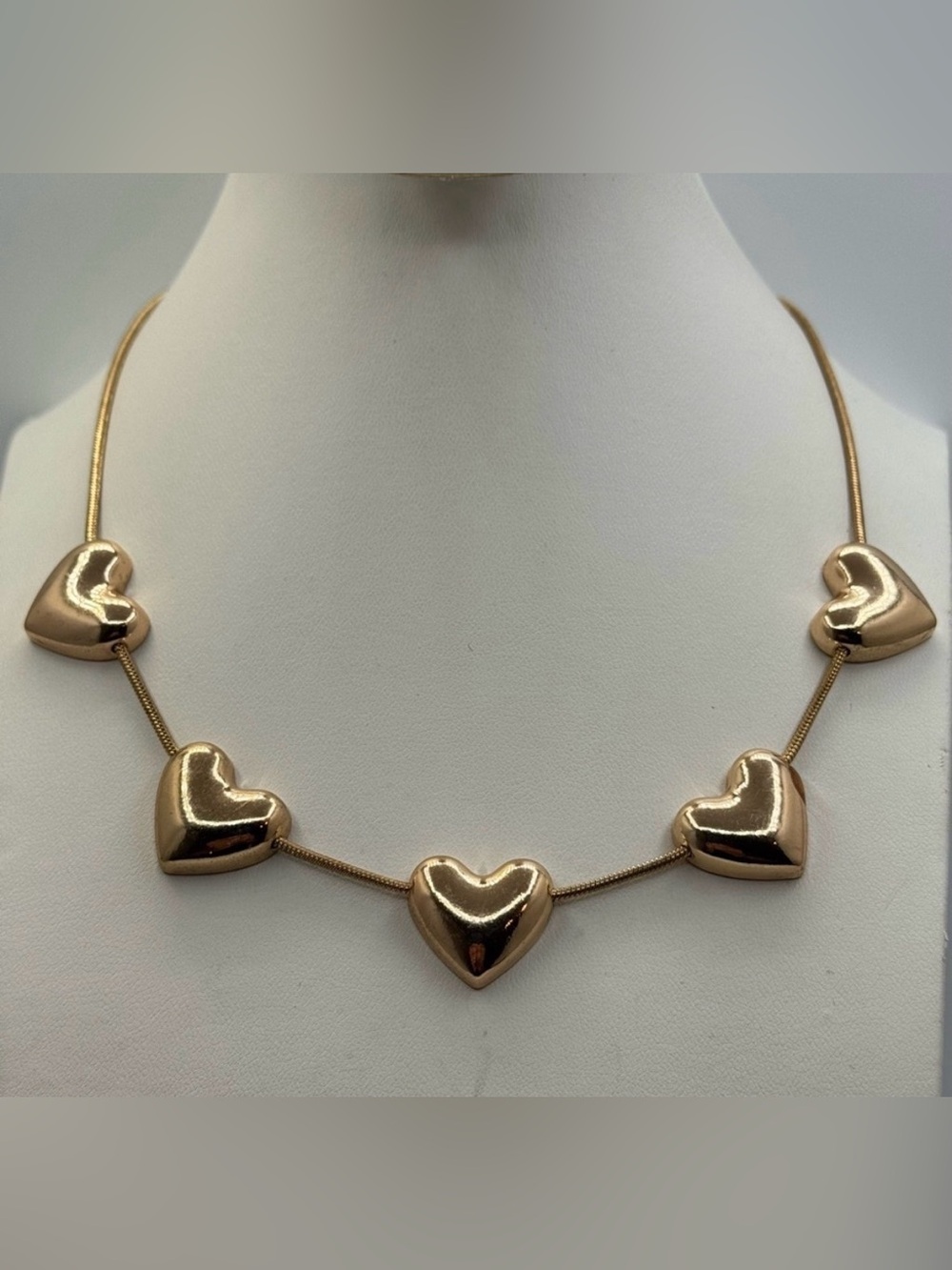 Gold Tone Heart Station Necklace Adjustable Snake Chain